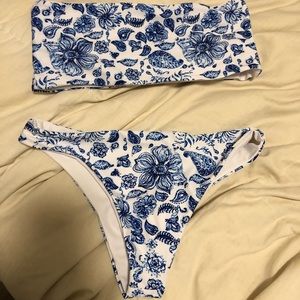 Blue porcelain strapless bikini size S